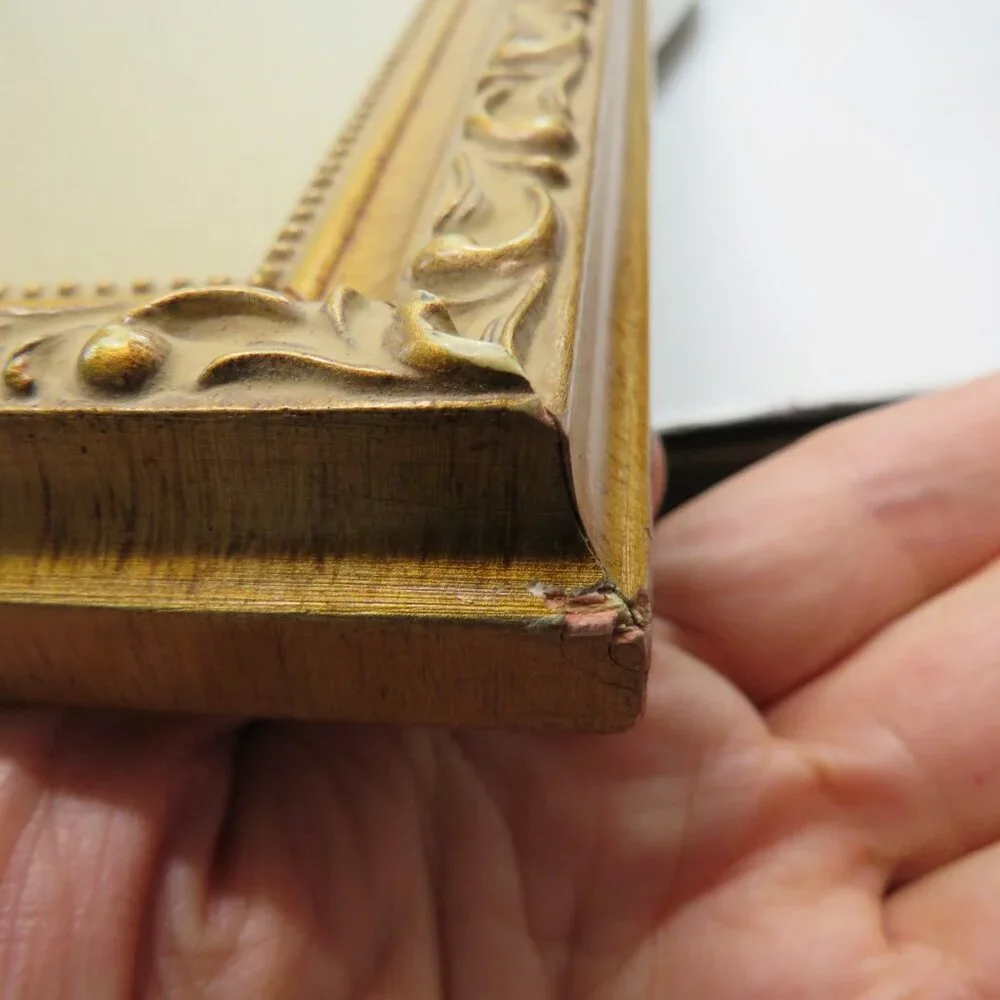 VTG Ornate Gold Wood Picture Frame w Glass | Scrollwork | HAS CHARACTER